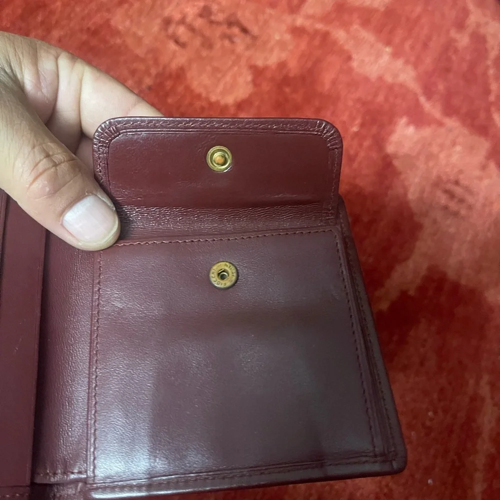 Cartier Bordeaux Red leather wallet vintage square bifold compact.